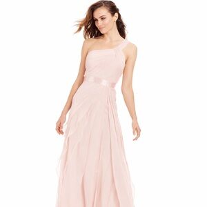 NWT Adrianna Papell Blush One-Shoulder Tiered Chiffon Gown
